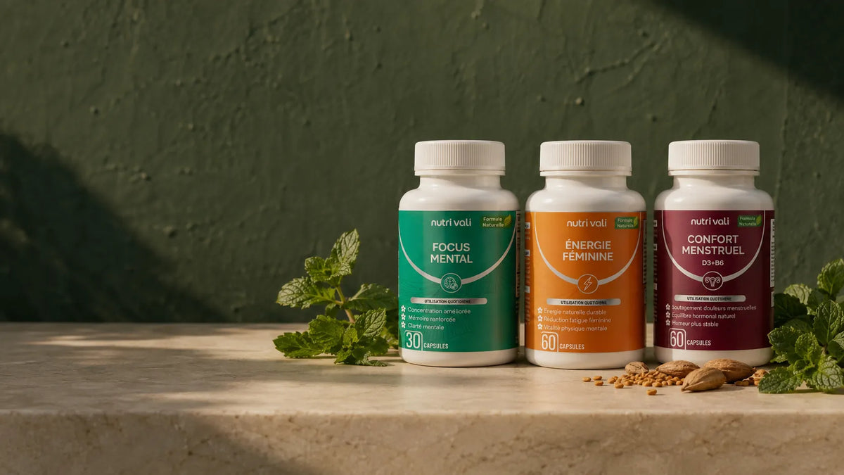 Les trois cures Nutrivali posées sur un plan de marbre
